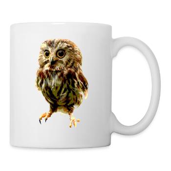 Baby Owl Cute Big Eyes Nocturnal Bird Predator - Mug - white - Right
