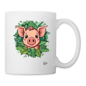 Kleines Süßes Schwein im Pflanzen-Dschungel - Tasse - Weiß - Rechts