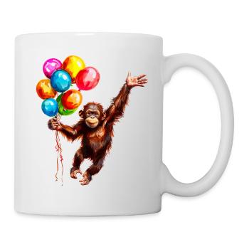 Singe avec des ballons colorés comme porte-bonheur - Mug blanc - blanc - Droite