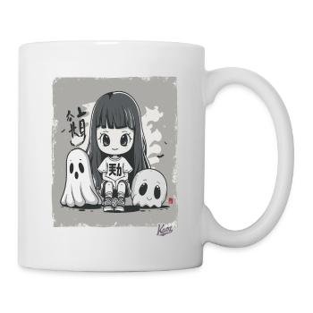 Jolie fille chibi du Japon et fantômes - Mug blanc - blanc - Droite
