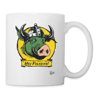 Dänisches Wikinger-Schwein mit Helm: Hej folkens! - Tasse - Weiß - Rechts
