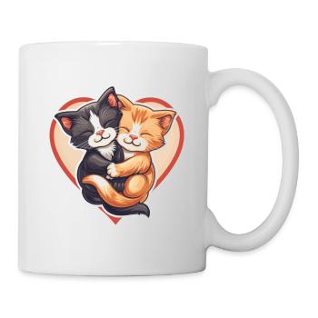 Zwei Katzen umarmen sich im Herzen - Tasse - Weiß - Rechts
