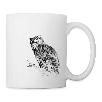 Owl On Tree Branch Black White Nocturnal Predator - Mug - white - Right