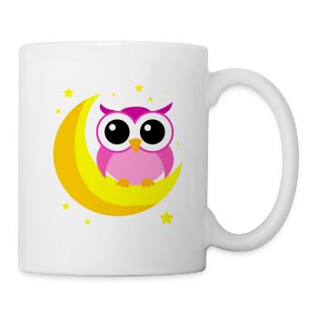 Pink Owl On Moon Cartoon Nocturnal Bird Lover Cool - Mug - white - Right