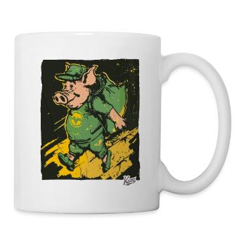 Cool, lustig und lächelnd: Retro Vintage Schwein - Tasse - Weiß - Rechts