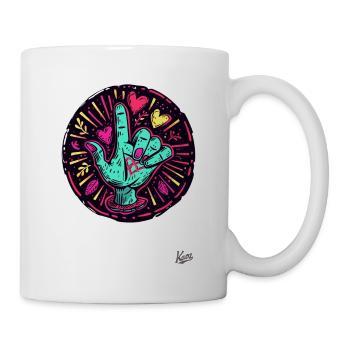 Old-School Retro Hand und Zeigefinger in die Luft - Tasse - Weiß - Rechts