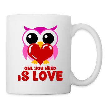 Owl You Need Is Love Funny Cute Pink Owl Heart - Mug - white - Right
