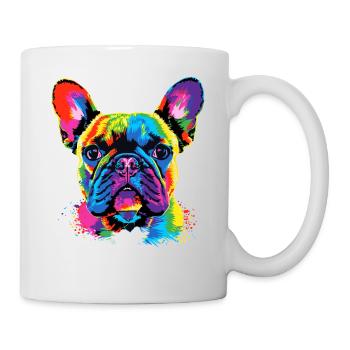 Französische Bulldogge Bunte Farben Pop Art Dogge - Tasse - Weiß - Rechts