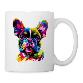 Französische Bulldogge Bunte Farben Pop Art Dogge - Tasse - Weiß - Rechts
