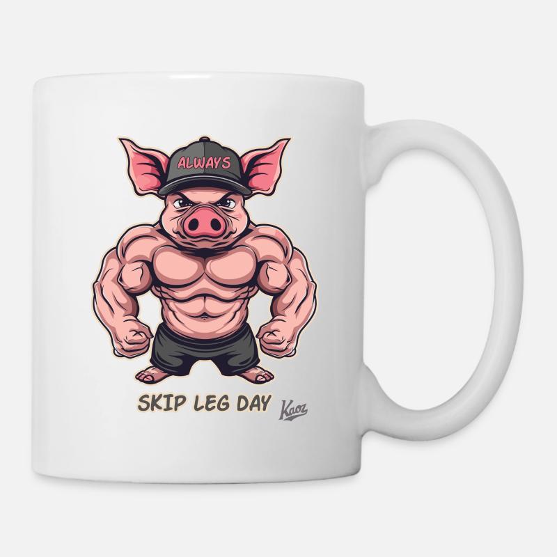 Muskel-Bodybuilder-Schwein: Skip Leg Day Again - Tasse - Weiß