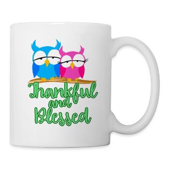 Thankful And Bless Owls Hoot Couple Birds Lover - Mug - white - Right