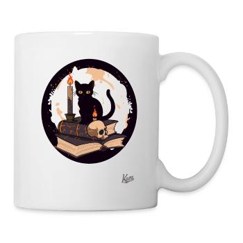 Zauberbuch und Schwarze Katze: Lesen und Bücher - Tasse - Weiß - Rechts
