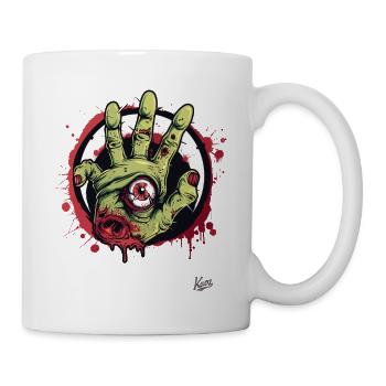 Zombies leben: Grüne Zombie Hand mit Auge - Tasse - Weiß - Rechts