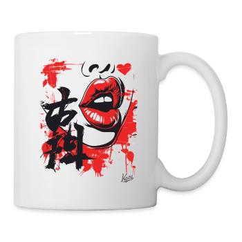Japanische Herzen: Kuss-Mund und Lippen - Tasse - Weiß - Rechts
