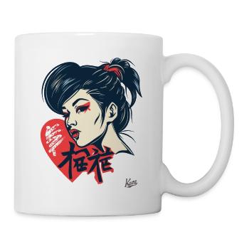 A Japanese woman ready to kiss with heart - Mug - white - Right