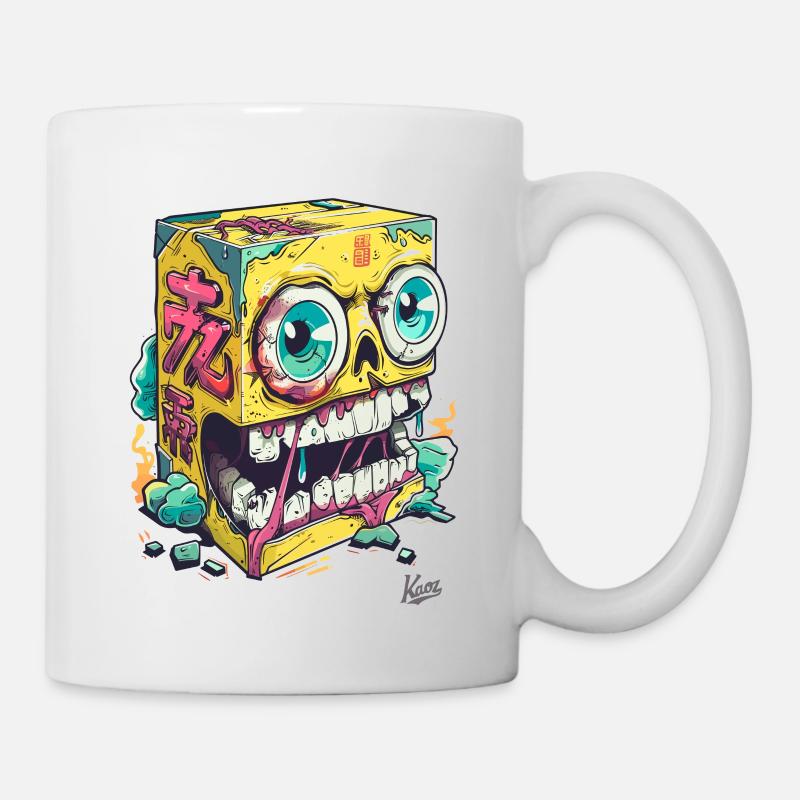 Crâne d’éponge jaune en colère japonais - Mug blanc - blanc