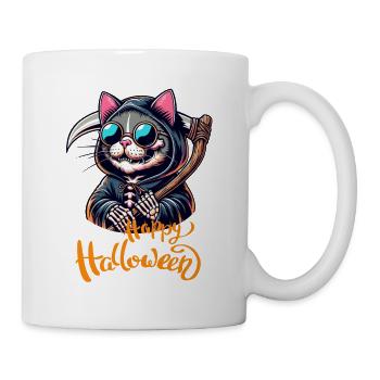 Halloween Katze Mieze Sense Sensemann Cool Lustig - Tasse - Weiß - Rechts
