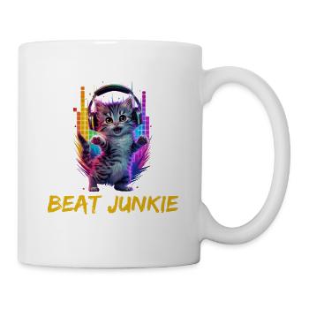 Niedliche Katze mit Kopfhörer - Tasse - Weiß - Rechts
