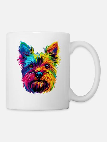 Yorkshire Terrier Bunte Farben Popart Hunde Yorkie - Tasse - Weiß