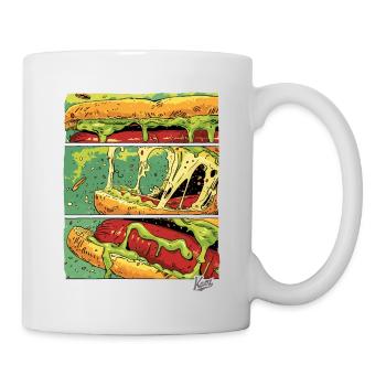 Comic panels: Cheese monster sausage in a bun - Mug - white - Right