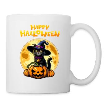Happy Halloween Kürbis Katze Vollmond Niedlich Fun - Tasse - Weiß - Rechts