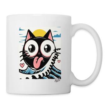 Japanese waves loving black cat - Mug - white - Right