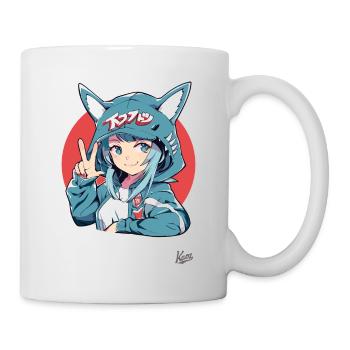 Drôle de fille japonaise comme requin lapin - Mug blanc - blanc - Droite