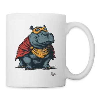 Nilpferd im Superhelden-Kostüm - Tasse - Weiß - Rechts