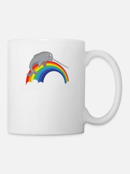 NarwalRegenbogen LGBTQ Lustiger Wal Großer Fisch Ozean - Tasse - Weiß