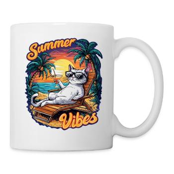 chat sur la plage pour l'été - Mug blanc - blanc - Droite