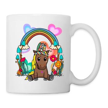 Regenbogen Pferd Pferde Kinder Kind Blumen - Tasse - Weiß - Rechts