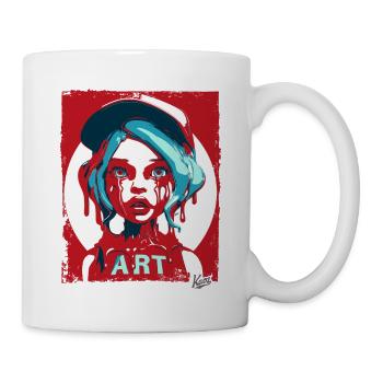 Streetart Mädchen mit Sauce und Kappe - Tasse - Weiß - Rechts