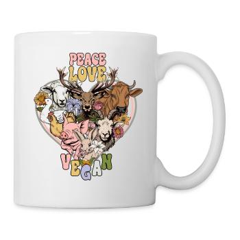 Peace Love Vegan Bauernhoftiere Herz - Tasse - Weiß - Rechts