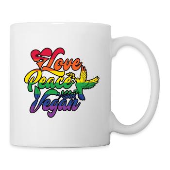 Love Peace Vegan Regenbogen - Tasse - Weiß - Rechts