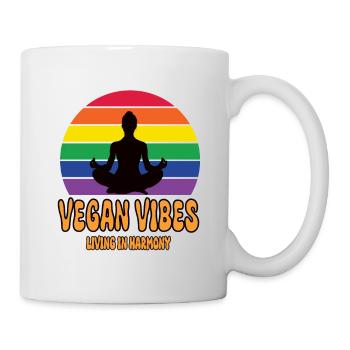 Vegan Vibes Regenbogen Motiv Veganer - Tasse - Weiß - Rechts