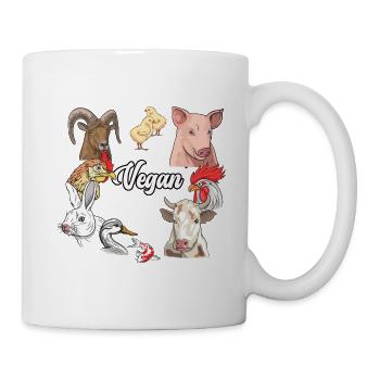 Vegan Tiere Kuh Schwein Hase Ziege - Tasse - Weiß - Rechts
