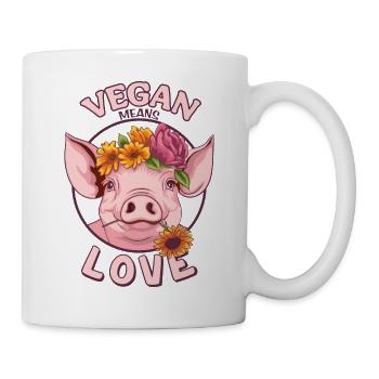 Vegan Means Love Niedliches Schwein - Tasse - Weiß - Rechts