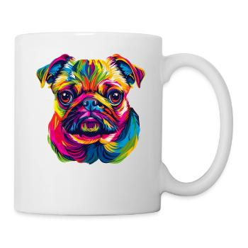 Mops Hund Bunte Farben Pop Art Regenbogen Carlino - Tasse - Weiß - Rechts