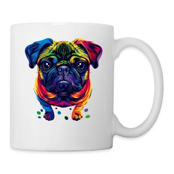 Mops Hund Bunte Farben Pop Art Regenbogen Carlino - Tasse - Weiß - Rechts