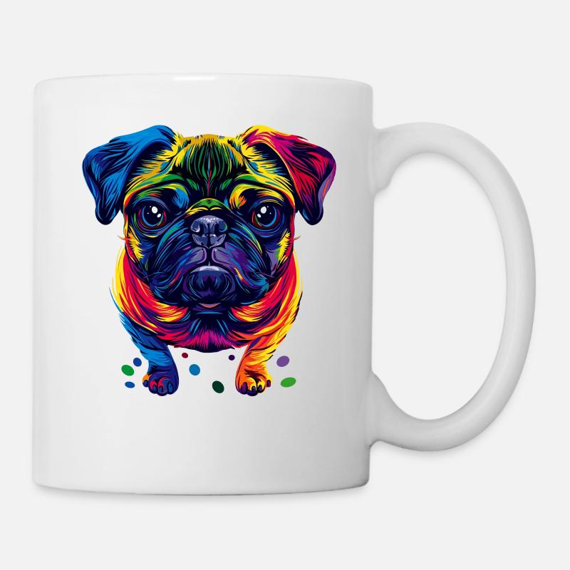 Mops Hund Bunte Farben Pop Art Regenbogen Carlino - Tasse - Weiß