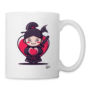 Cute cheerful samurai with heart and love - Mug - white - Right