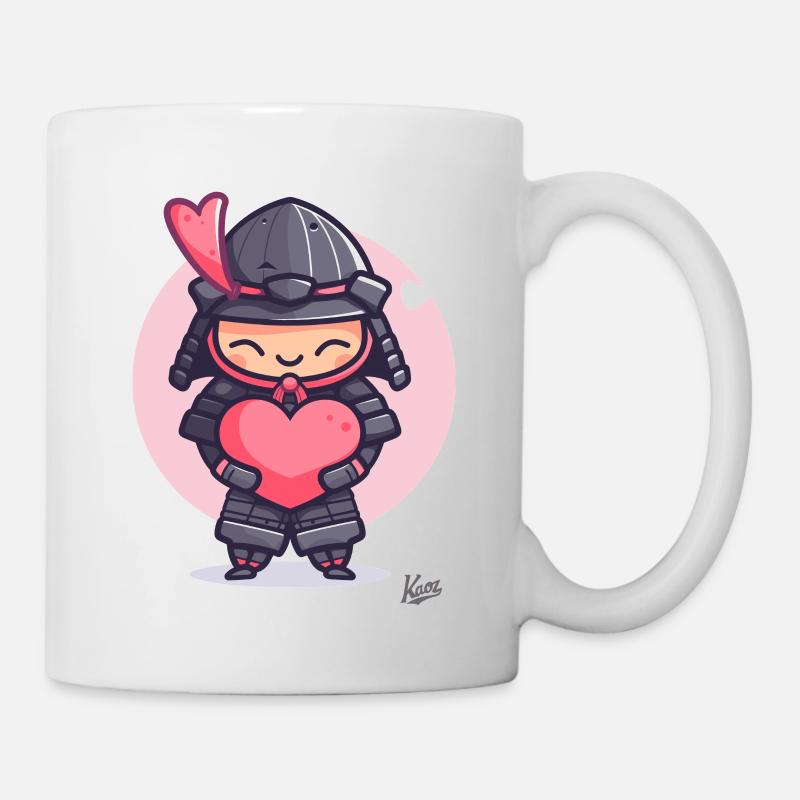 Shogun kawaii mignon samouraï avec cœur et amour - Mug blanc - blanc