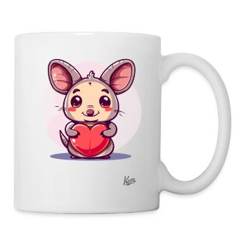 Cute, happy mouse with a big heart for love - Mug - white - Right