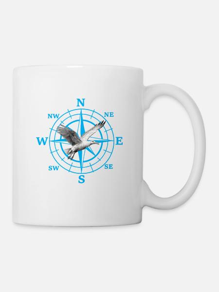 Cardinal Direction Kompas Rose des vents Mouette Maritime - Mug blanc - blanc