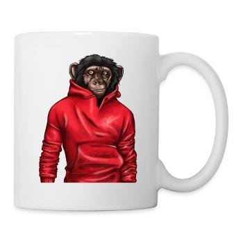 Affe trägt einen roten Kapuzenpullover Tierliebhaber Grafik - Tasse - Weiß - Rechts