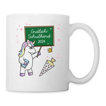 Endlich Schulkind 2024 Schulanfang Schule Einhorn - Tasse - Weiß - Rechts