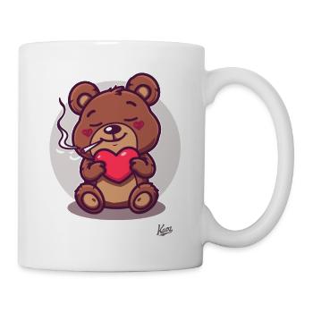 Cute lucky bear smoking relaxed with heart - Mug - white - Right