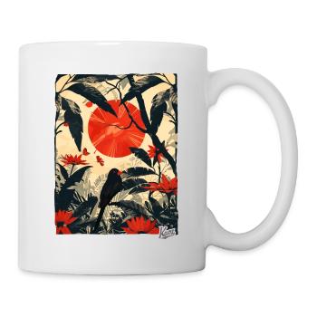 Pflanzen, Dschungel und Vogel - Tasse - Weiß - Rechts