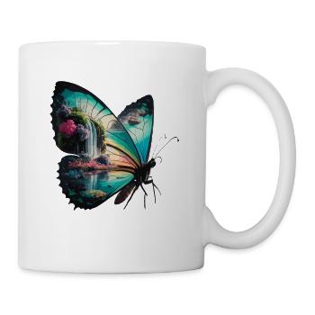 Schmetterling Wasserfall Naturszene - Tasse - Weiß - Rechts