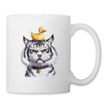 Niedliche Katze mit Ente auf dem Kopf für Kinder - Tasse - Weiß - Rechts